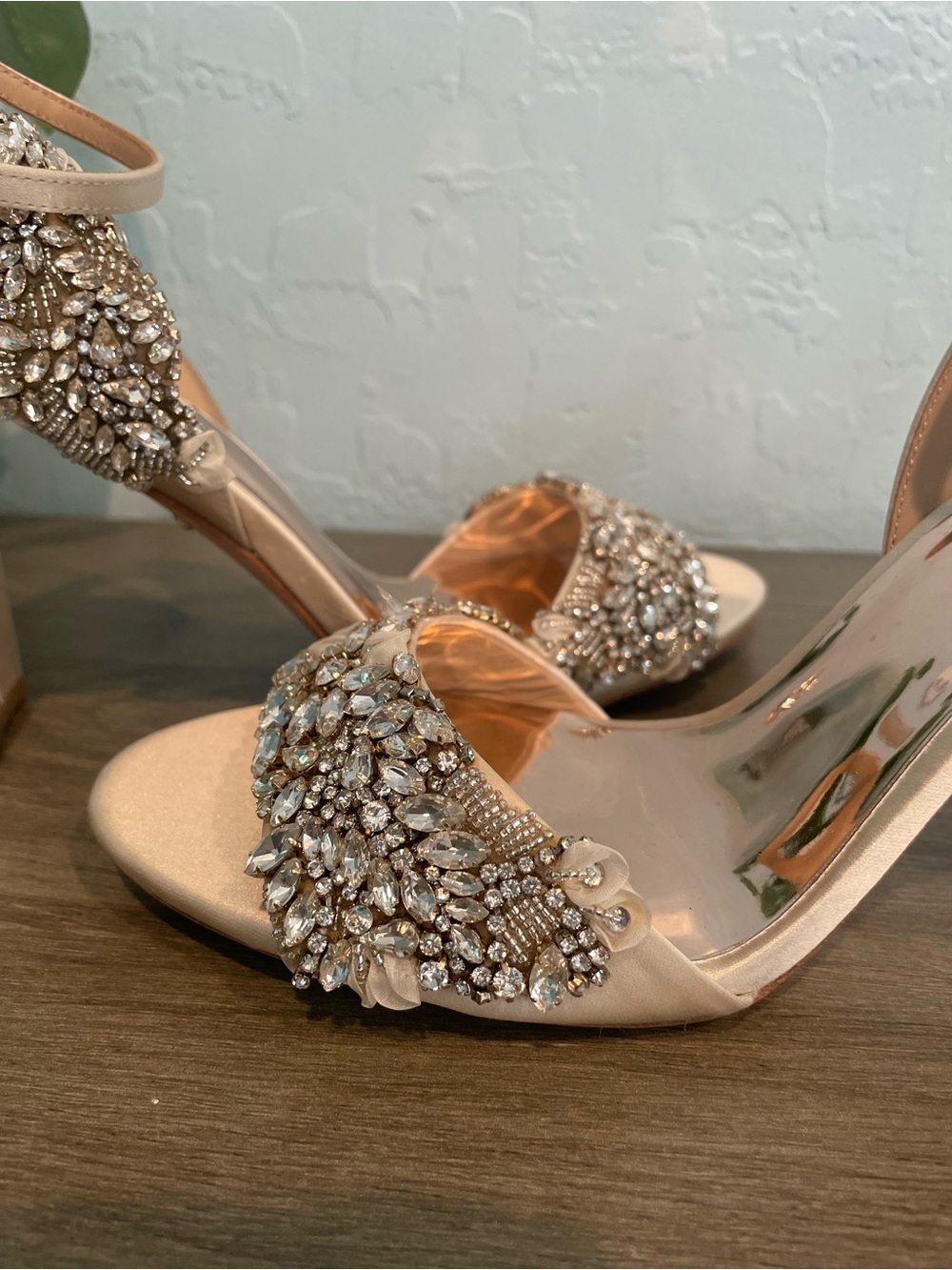 Badgley Mischka Embellished Blush High-Heel Formal Sandal - Picture 3 of 7